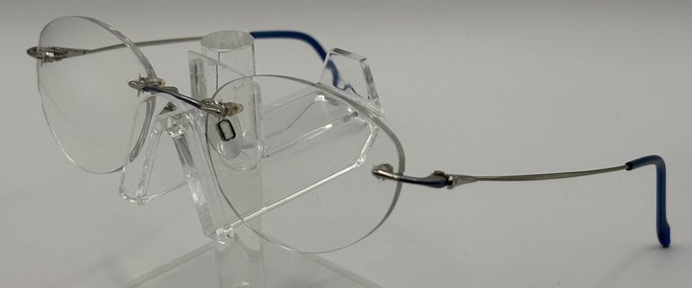 Alessandro DiMarco ADM-106 Rimless Eyeglasses Silver Blue Wire Frame